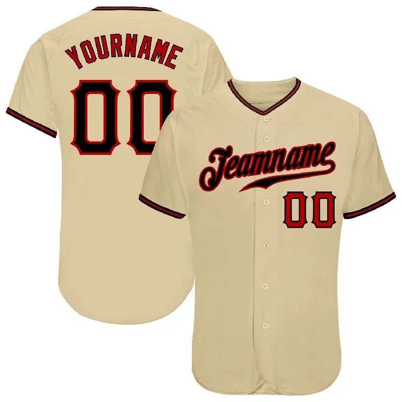 Baseball Jersey with Personalized Design-Custom Sand Black-Red Authentic Baseball Jersey