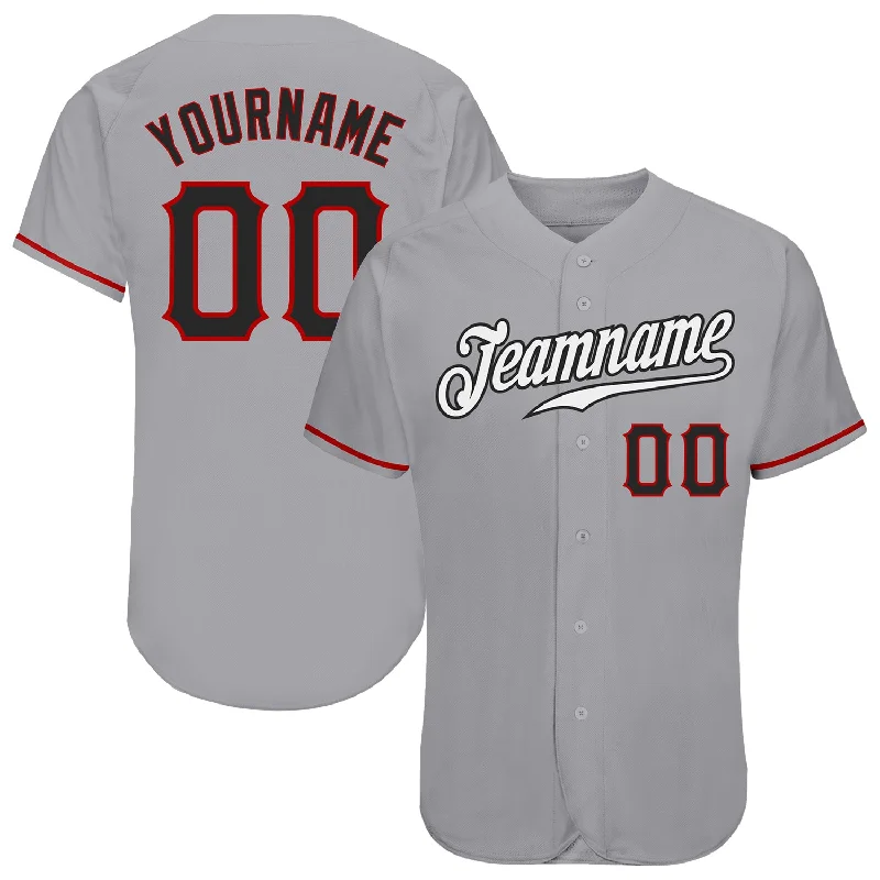 Baseball Jersey with Sporty Look-Custom Gray Black-Red Authentic Baseball Jersey