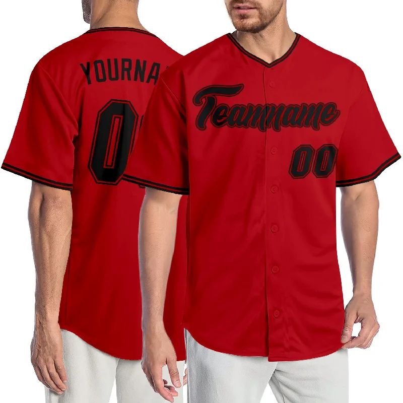 Baseball Jersey with Numbered Sleeves-Custom Red Black-Red Authentic Baseball Jersey