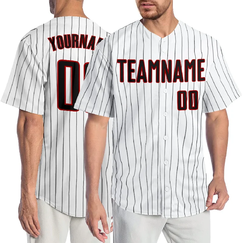 Baseball Jersey for Baseball Enthusiasts-Custom White Black Pinstripe Black-Red Authentic Baseball Jersey