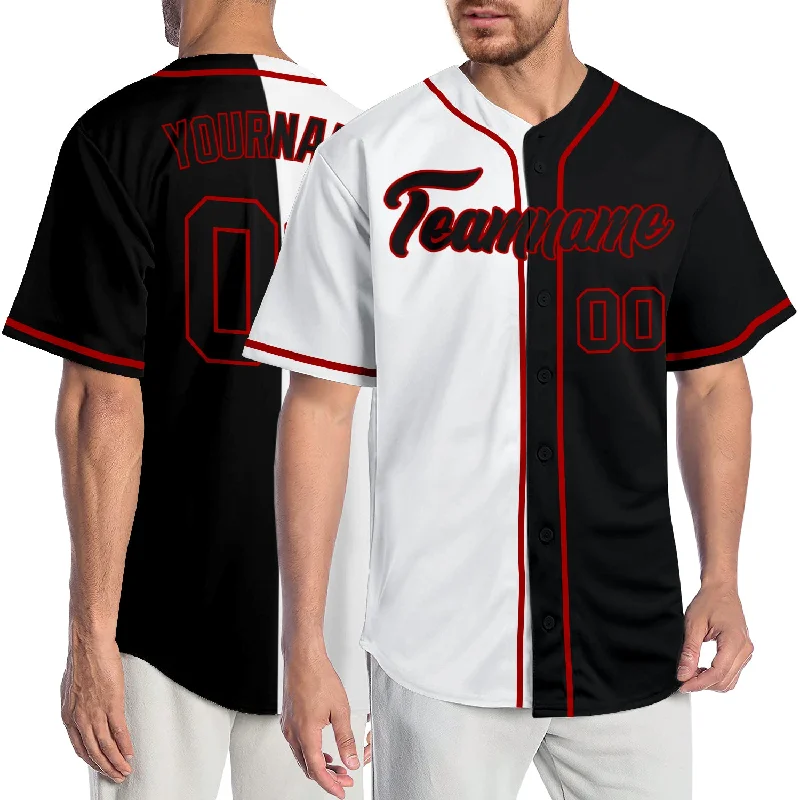 Baseball Jersey with Contrast Panels-Custom White Black-Red Authentic Split Fashion Baseball Jersey