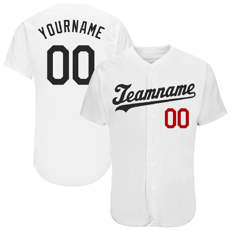 Wholesale Baseball Jersey-Custom White Black-Red Authentic Baseball Jersey