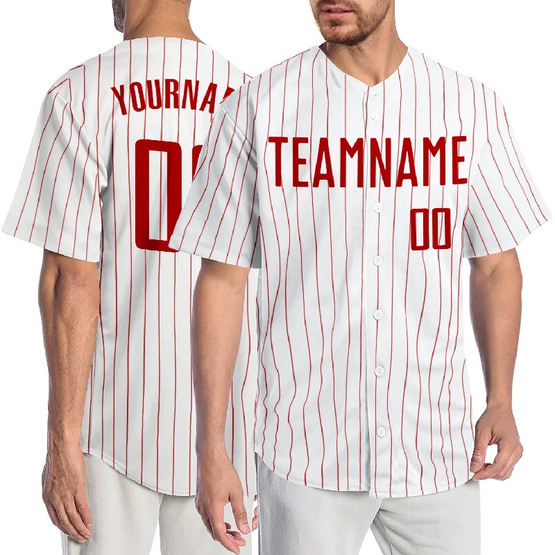 Baseball Jersey with Mesh Design-Custom White Red Pinstripe Red Authentic Baseball Jersey