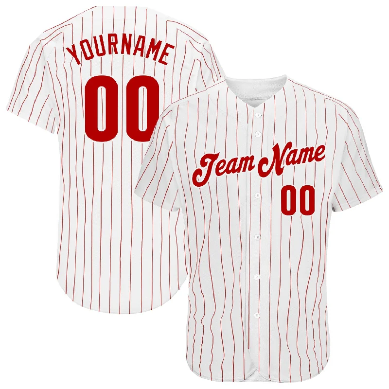 Baseball Jersey for School Sports-Custom White Red Pinstripe Red Authentic Baseball Jersey