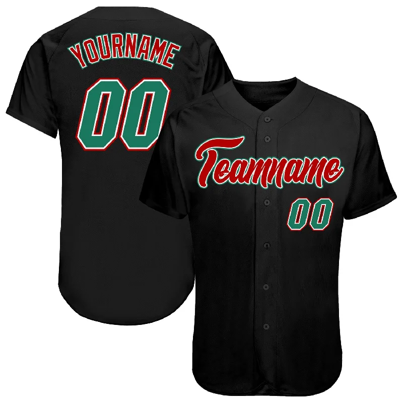 Baseball Jersey for Baseball Enthusiasts-Custom Black Kelly Green-Red Authentic Baseball Jersey