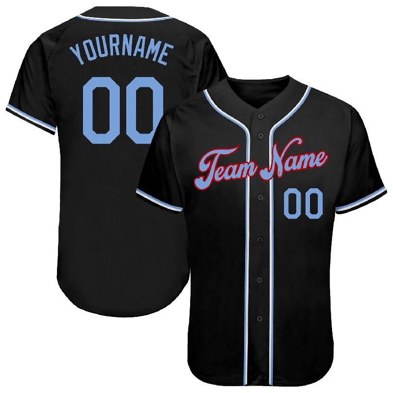 Wholesale Baseball Jersey-Custom Black Light Blue-Red Authentic Baseball Jersey