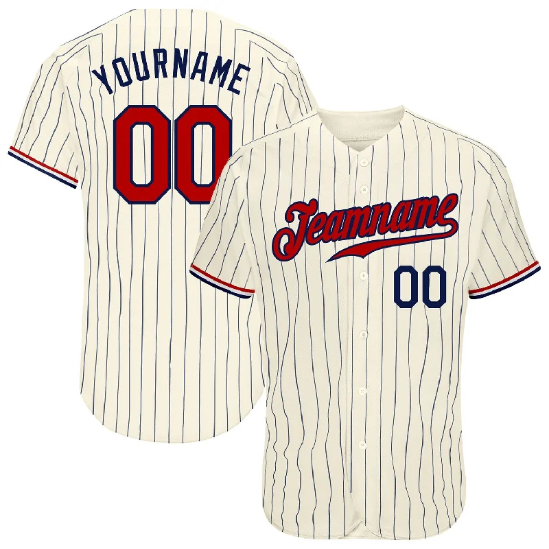 Baseball Jersey for Daily Wear-Custom Cream Navy Pinstripe Navy-Red Authentic Baseball Jersey