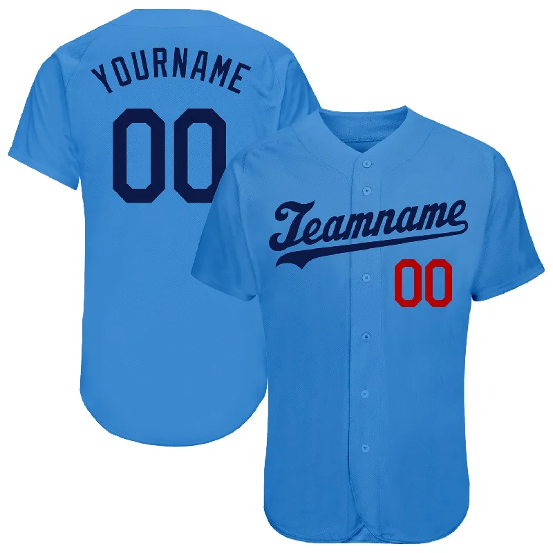 Personalized Baseball Jersey-Custom Powder Blue Navy-Red Authentic Baseball Jersey