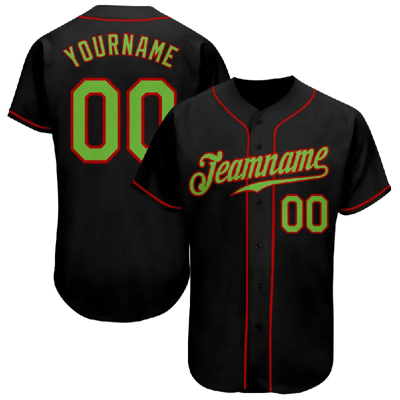 Baseball Jersey for Baseball Fans-Custom Black Neon Green-Red Authentic Baseball Jersey