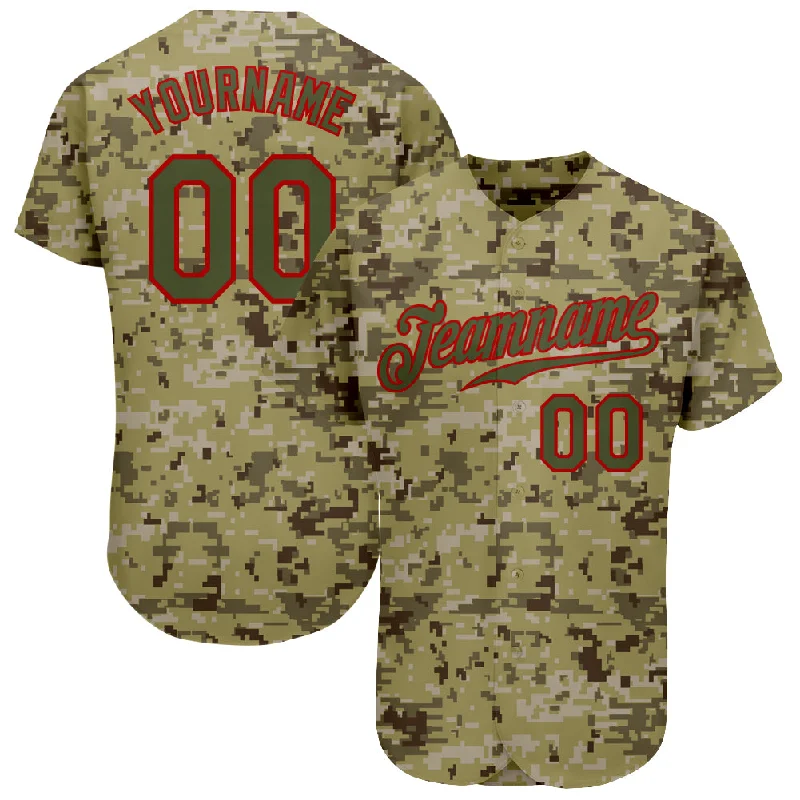 Baseball Jersey for Community Events-Custom Camo Olive-Red Authentic Salute To Service Baseball Jersey