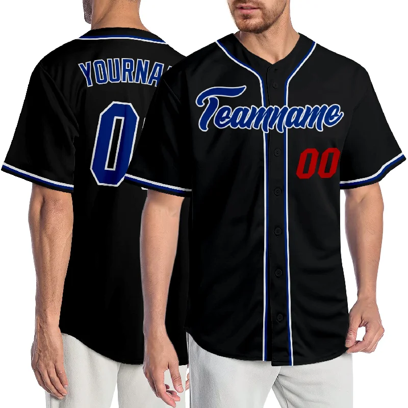 Baseball Jersey with Custom Logo-Custom Black Royal-Red Authentic Baseball Jersey