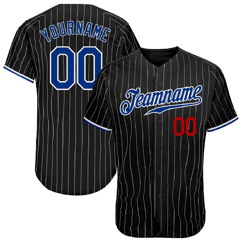 Baseball Jersey for Sports Enthusiasts-Custom Black White Pinstripe Royal-Red Authentic Baseball Jersey