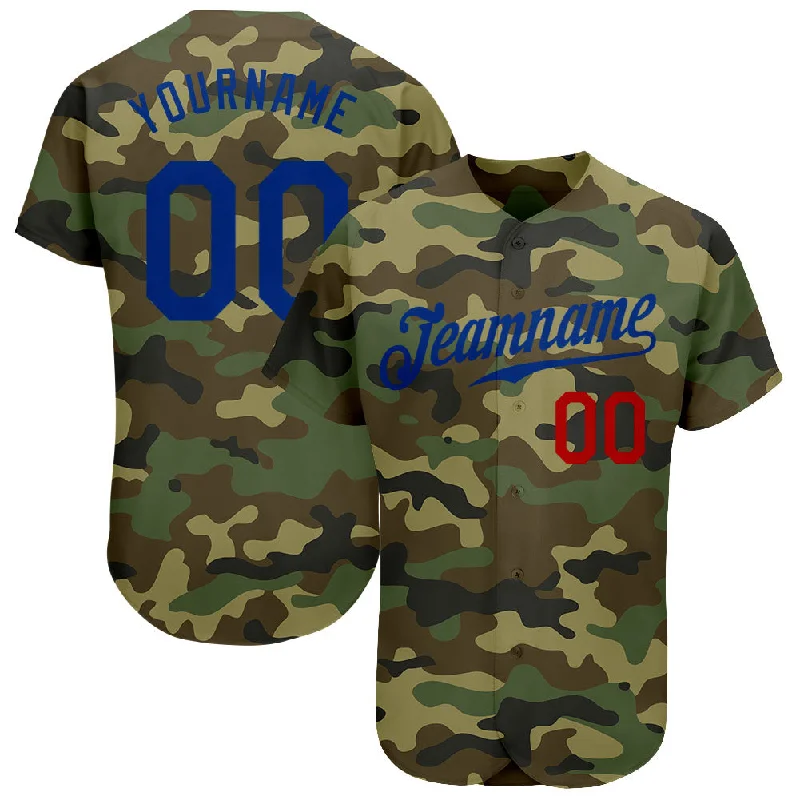 Baseball Jersey for Home Team-Custom Camo Royal-Red Authentic Salute To Service Baseball Jersey