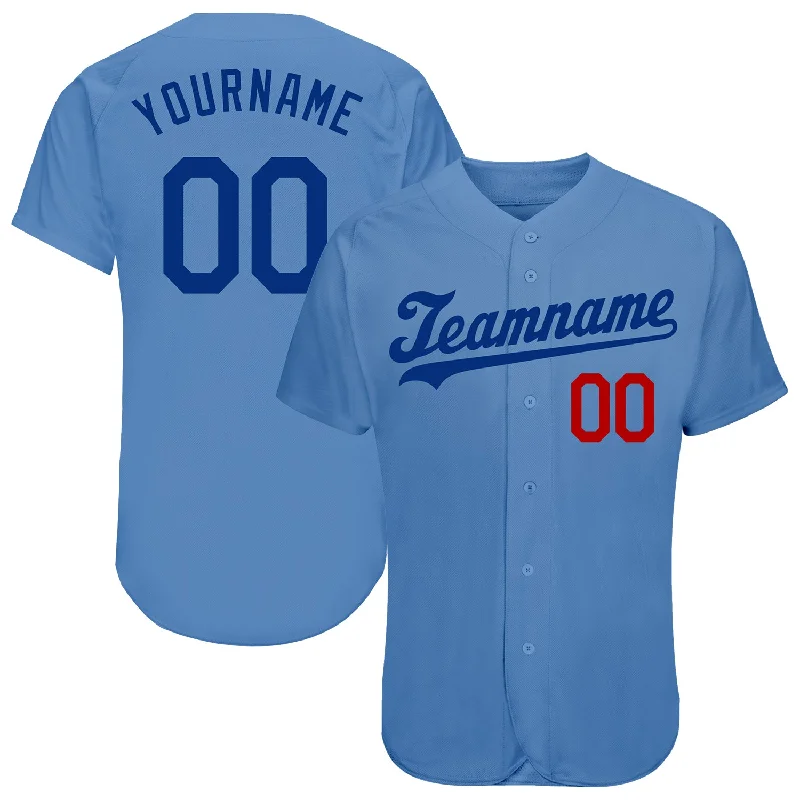 Baseball Jersey with Signature Design-Custom Light Blue Royal-Red Authentic Baseball Jersey