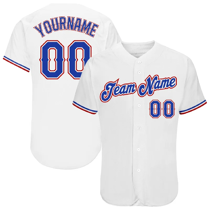 Baseball Jersey with Bold Design-Custom White Royal-Red Authentic Baseball Jersey