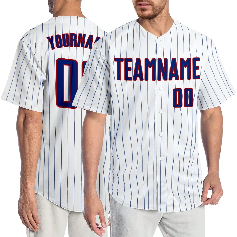 Professional Baseball Jersey-Custom White Royal Pinstripe Royal-Red Authentic Baseball Jersey