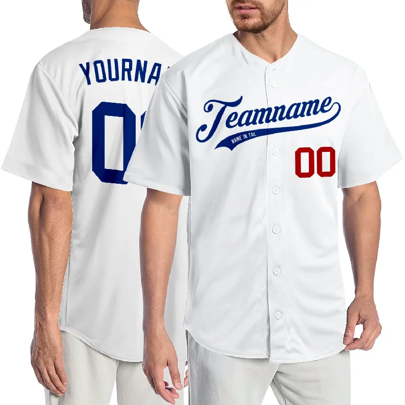 Baseball Jersey with Team Logo-Custom White Royal-Red Authentic Baseball Jersey