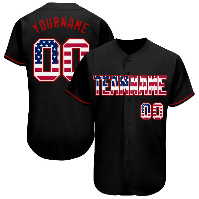 Baseball Jersey with Sport Design-Custom Black USA Flag-Red Authentic Baseball Jersey