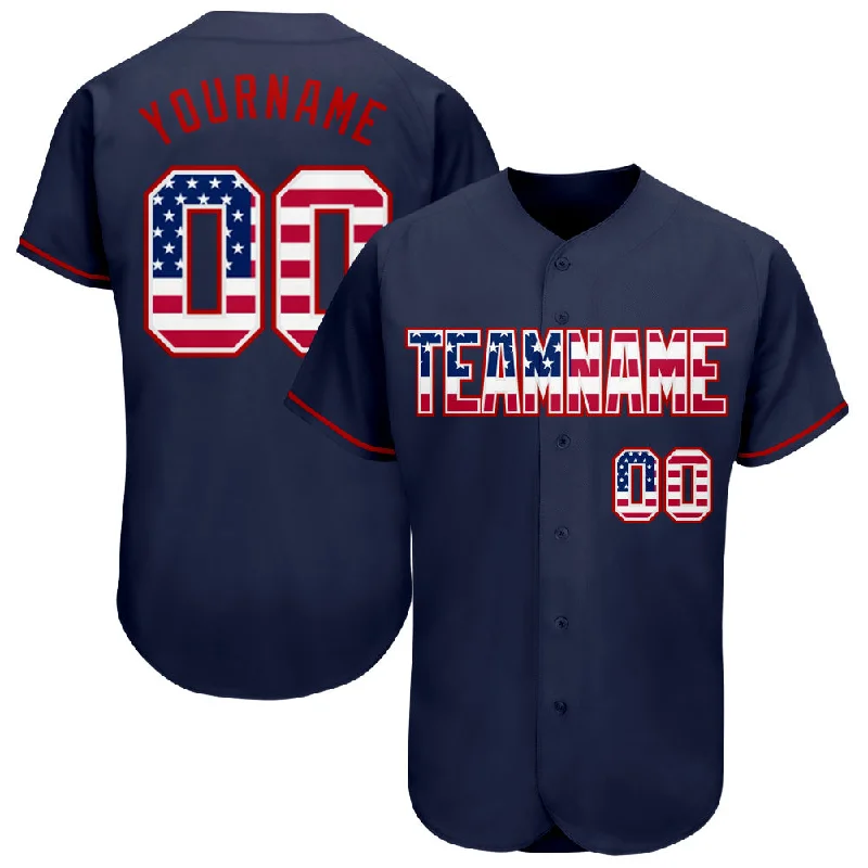 Baseball Jersey with Cool Technology-Custom Navy USA Flag-Red Authentic Baseball Jersey