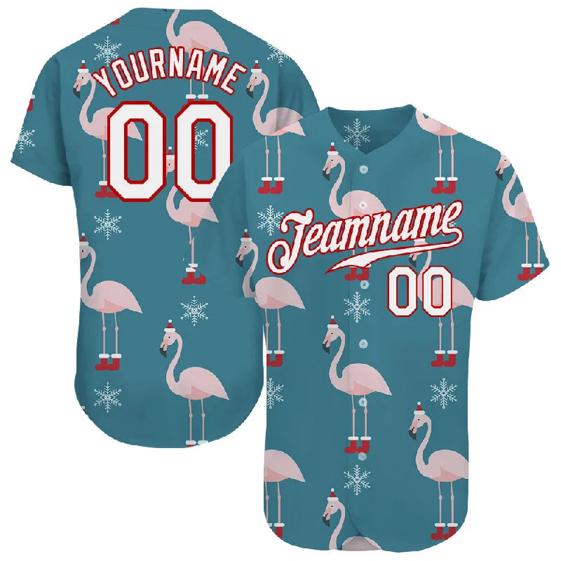 Youth Baseball Jersey-Custom Teal White-Red Christmas 3D Authentic Baseball Jersey