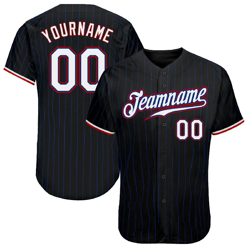 Baseball Jersey for Sports Fanatics-Custom Black Royal Pinstripe White-Red Authentic Baseball Jersey