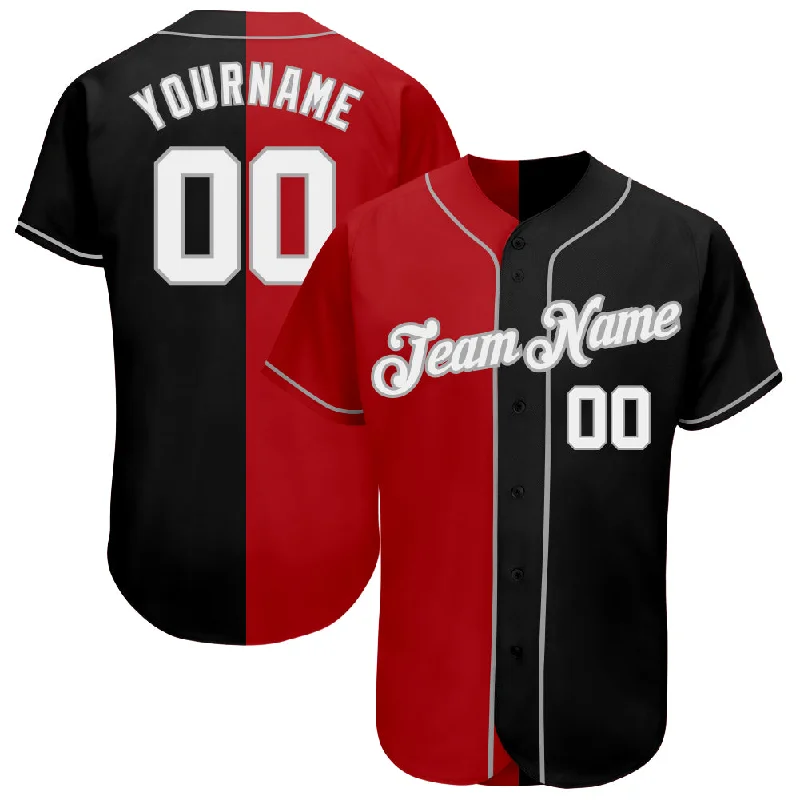 Baseball Jersey for Practice-Custom Black White-Red Gray Authentic Split Fashion Baseball Jersey