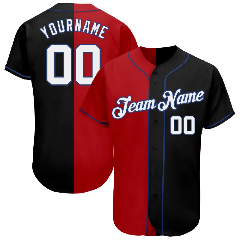 Baseball Jersey with Mesh Design-Custom Black White-Red Royal Authentic Split Fashion Baseball Jersey