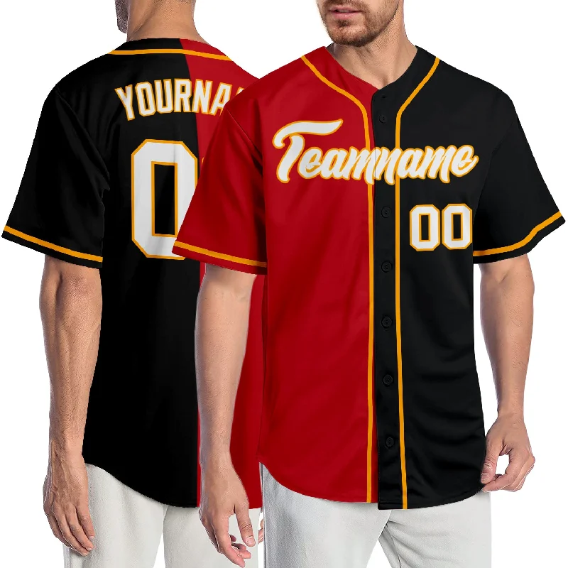 Baseball Jersey for Special Gifts-Custom Black White-Red Authentic Split Fashion Baseball Jersey