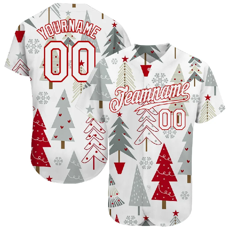 Baseball Jersey for Baseball Championships-Custom Gray White-Red Christmas 3D Authentic Baseball Jersey