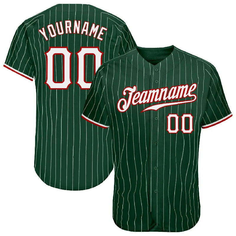 Baseball Jersey for Gym Teams-Custom Green White Pinstripe White-Red Authentic Baseball Jersey