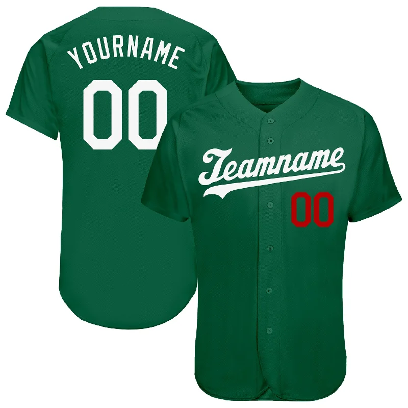 Baseball Jersey with Name-Custom Kelly Green White-Red Authentic Baseball Jersey