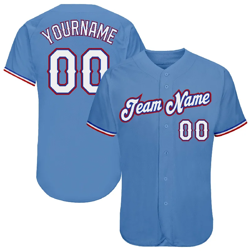 Baseball Jersey with Mesh Sleeves-Custom Light Blue White-Red Authentic Baseball Jersey