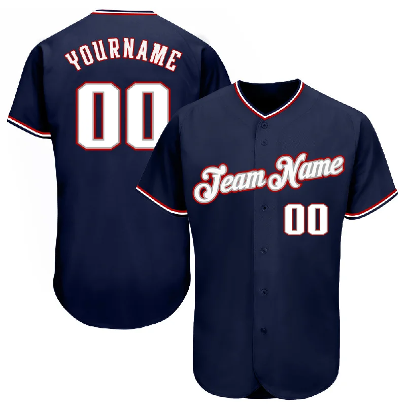 Baseball Jersey for Fundraising Events-Custom Navy White-Red Authentic Baseball Jersey