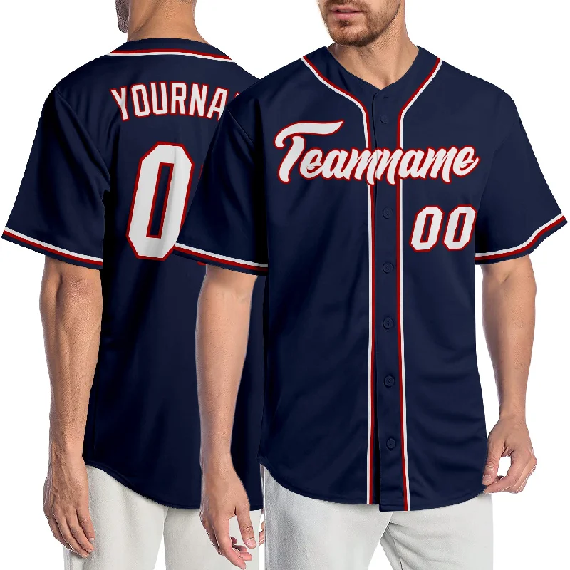 Baseball Jersey for Baseball Clubs-Custom Navy White-Red Authentic Baseball Jersey