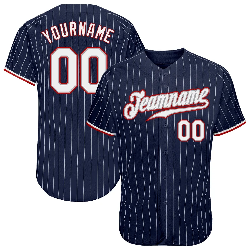 Baseball Jersey with Personalized Style-Custom Navy White Pinstripe White-Red Authentic Baseball Jersey