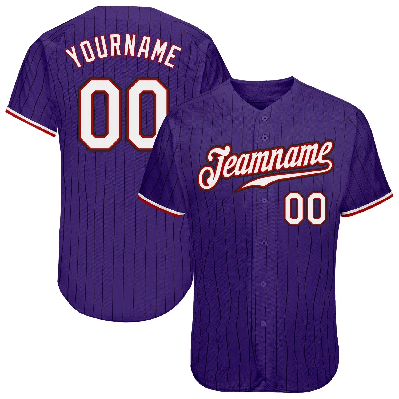 Baseball Jersey for Minor League-Custom Purple Black Pinstripe White-Red Authentic Baseball Jersey