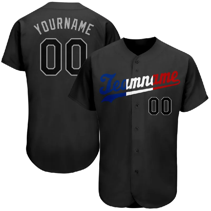 Baseball Jersey for Kids with Name-Custom Black Black-Royal Authentic Split Fashion Baseball Jersey