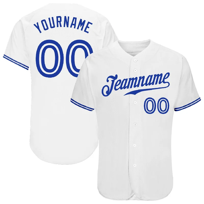 Baseball Jersey with Long Sleeves-Custom White Royal Authentic Baseball Jersey