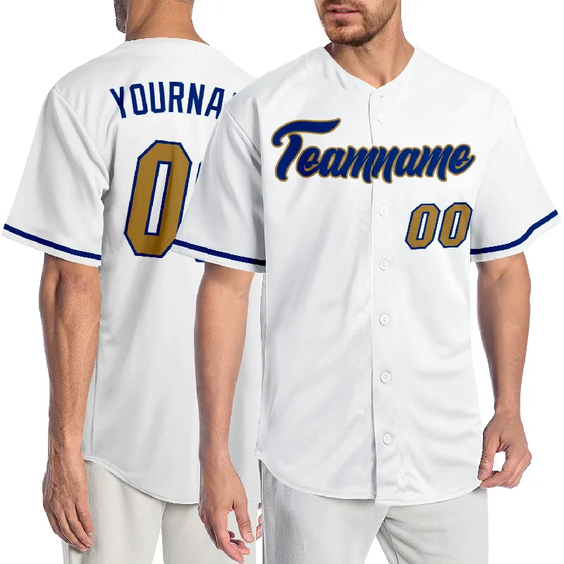 Baseball Jersey with Soft Fabric-Custom White Old Gold-Royal Authentic Baseball Jersey