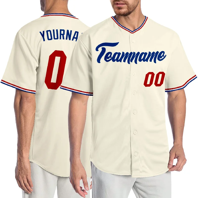 Baseball Jersey for Youth Teams-Custom Cream Red-Royal Authentic Baseball Jersey