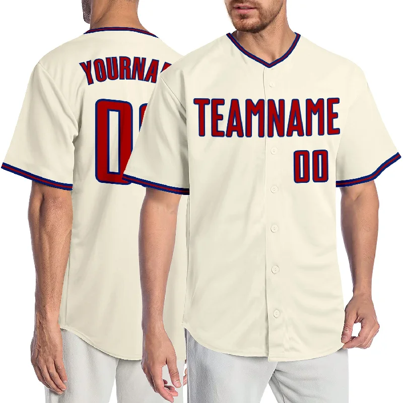 Adult Baseball Jersey-Custom Cream Red-Royal Authentic Baseball Jersey