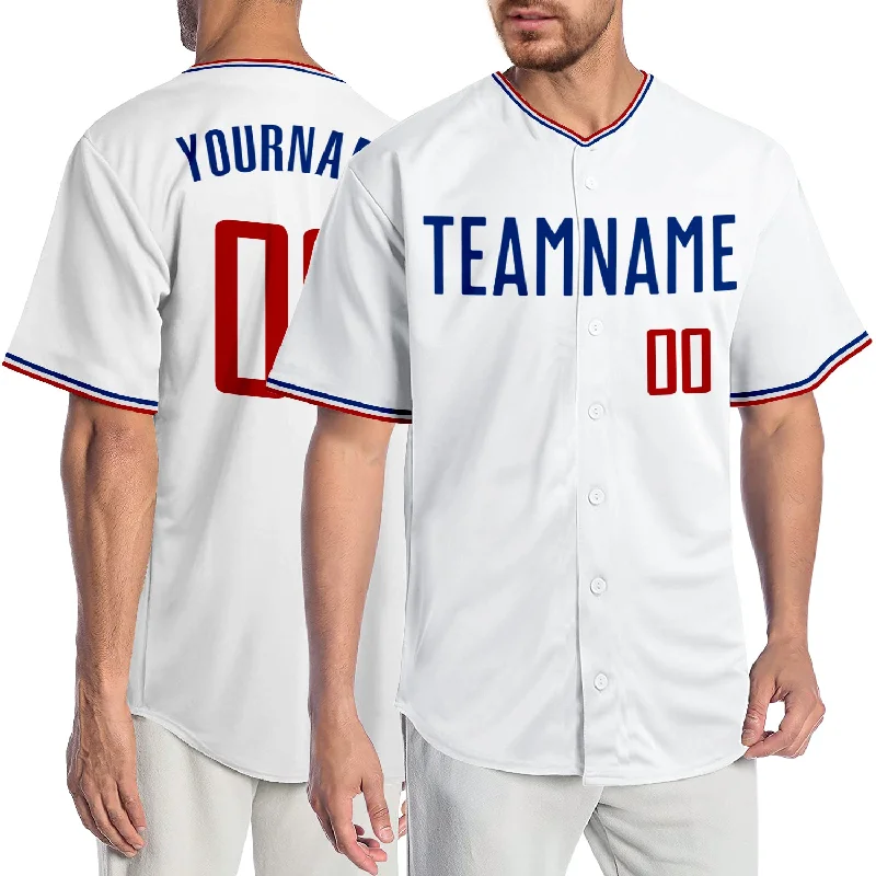 Baseball Jersey with Player Name-Custom White Red-Royal Authentic Baseball Jersey