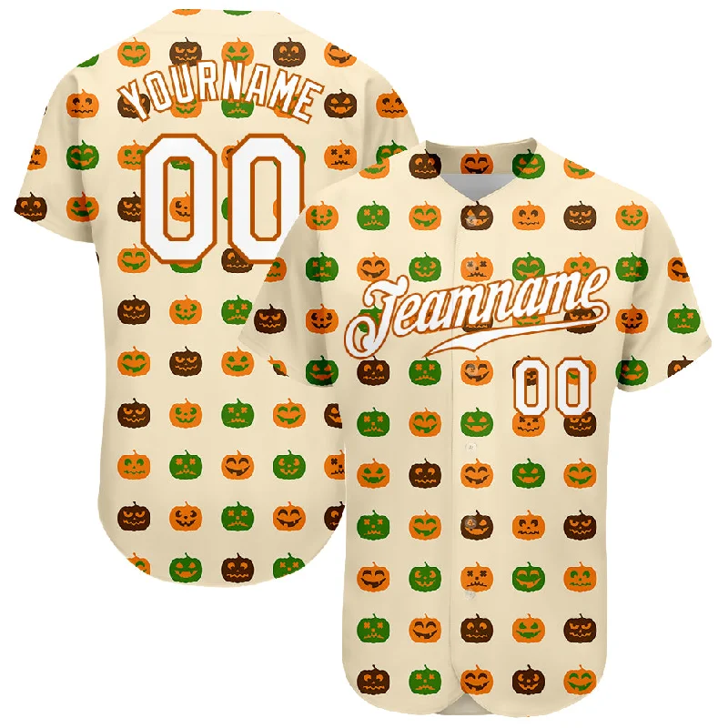 Baseball Jersey for Summer Teams-Custom Cream White-Texas Orange 3D Pattern Design Halloween Pumpkins Authentic Baseball Jersey