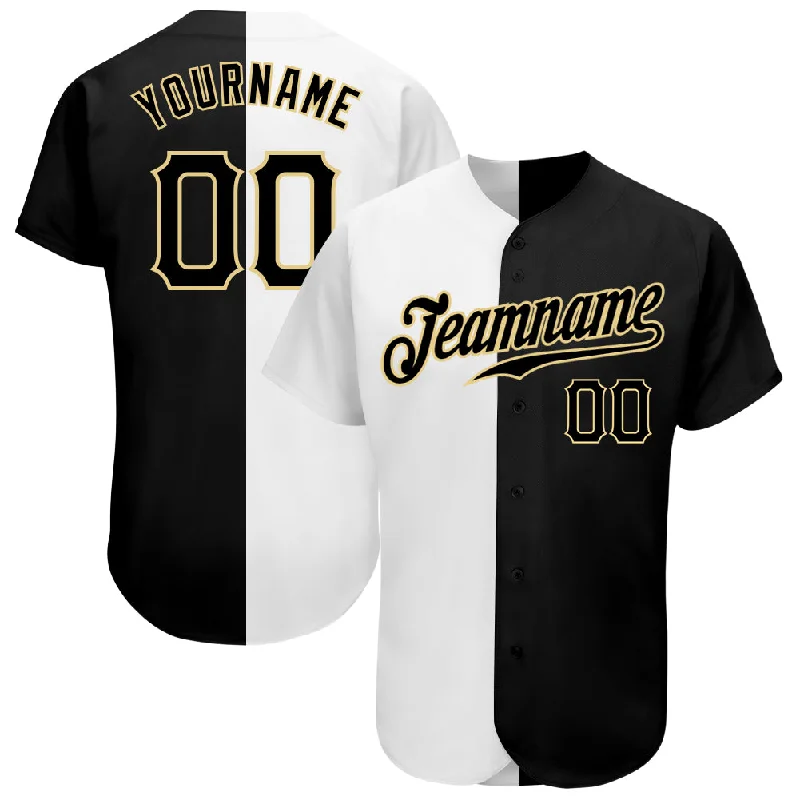 Baseball Jersey with Unique Graphics-Custom White-Black Vegas Gold Authentic Split Fashion Baseball Jersey