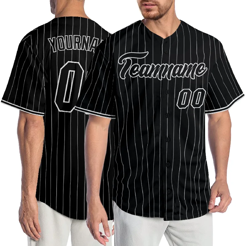 Baseball Jersey for Fall Games-Custom Black White Pinstripe Black-White Authentic Baseball Jersey