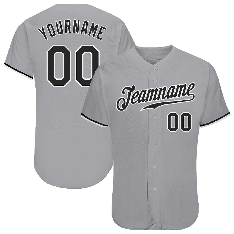 Custom Baseball Jersey with Full Name-Custom Gray Black-White Authentic Baseball Jersey