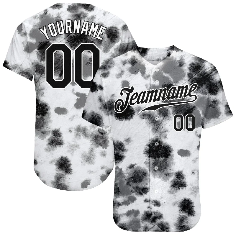 Custom Baseball Jersey for Fans-Custom Tie Dye Black-White 3D Steel Authentic Baseball Jersey