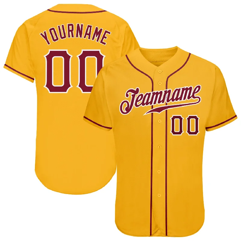 Baseball Jersey for Outdoor Games-Custom Gold Crimson-White Authentic Baseball Jersey