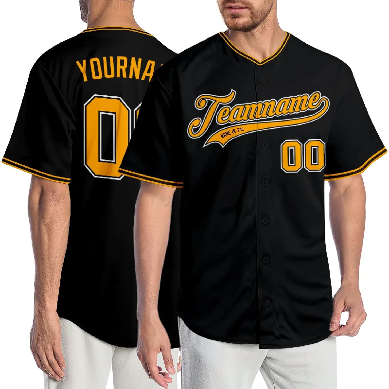 MLB Baseball Jersey-Custom Black Gold-White Authentic Baseball Jersey