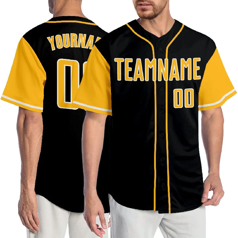 Custom Baseball Jersey Design-Custom Black Gold-White Authentic Two Tone Baseball Jersey